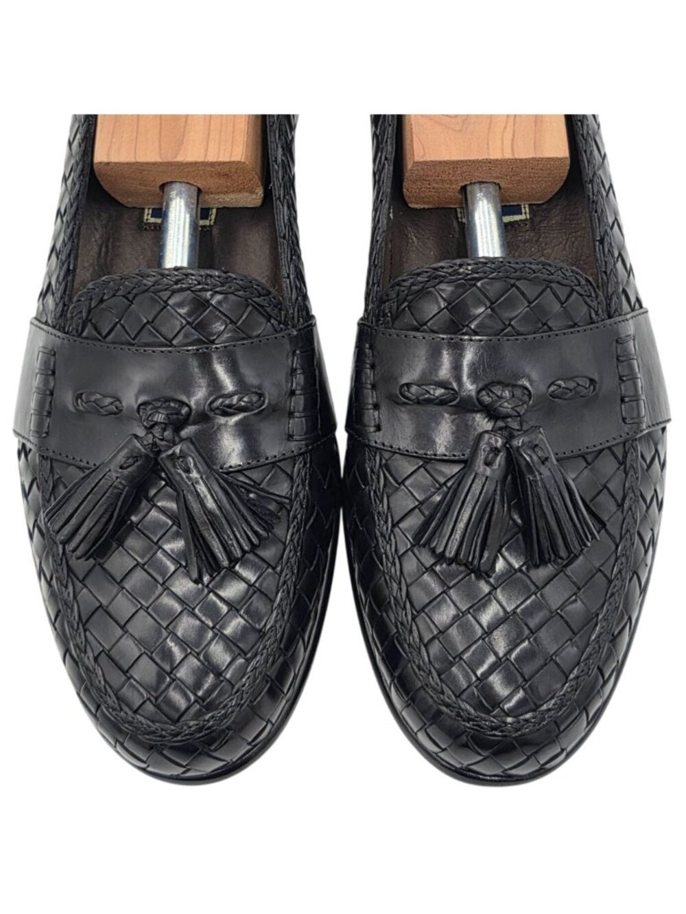 NEW Vintage Bragano Italy Black Woven Leather Tassel Loafer Men 10.5M Dress Shoe - Picture 3 of 14